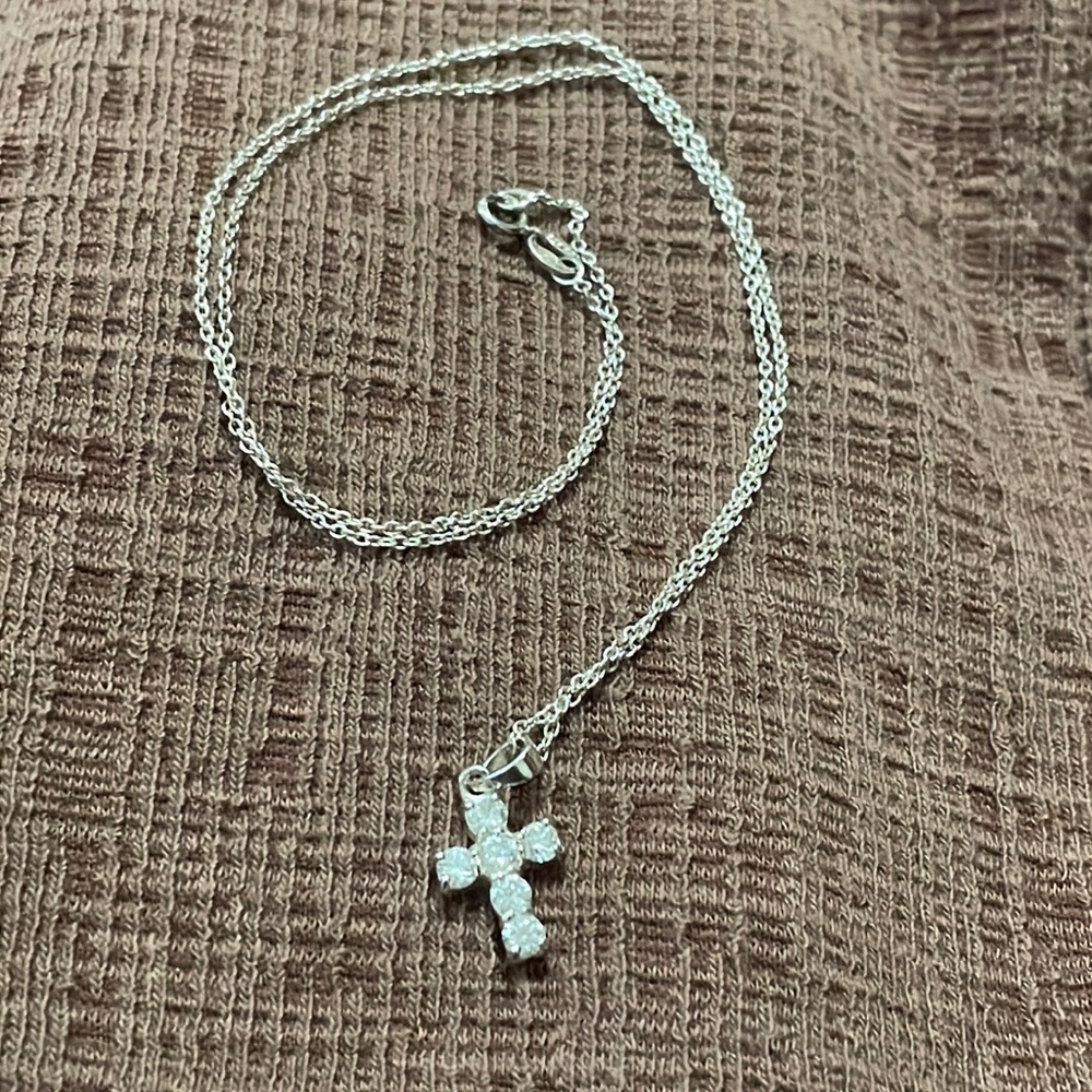 Silver with Crystal Cross Necklace